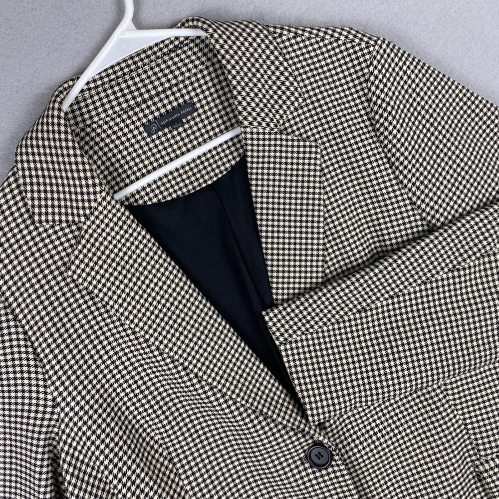 Adrianna Papell Womens Black Cream Houndstooth Blazer L Old Money Dark Academia